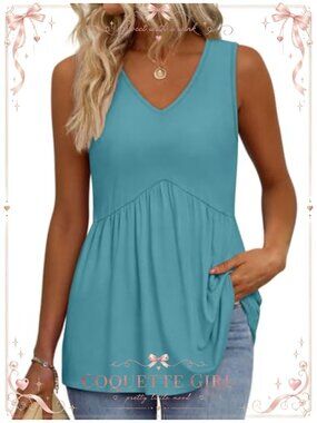 Womens Flowy Peplum Tank Top V Neck Sleeveless Babydoll Summer Tunic